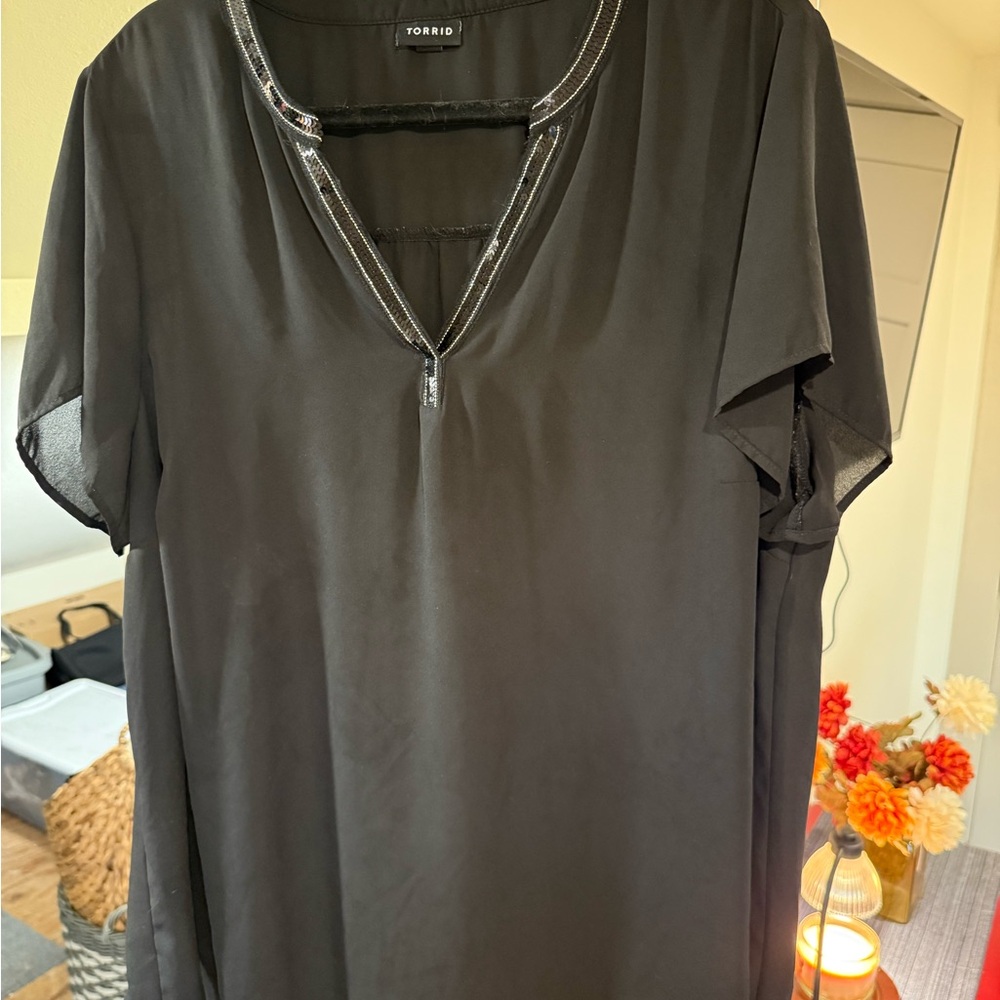 Torrid Black Sheer Sleeve Blouse
